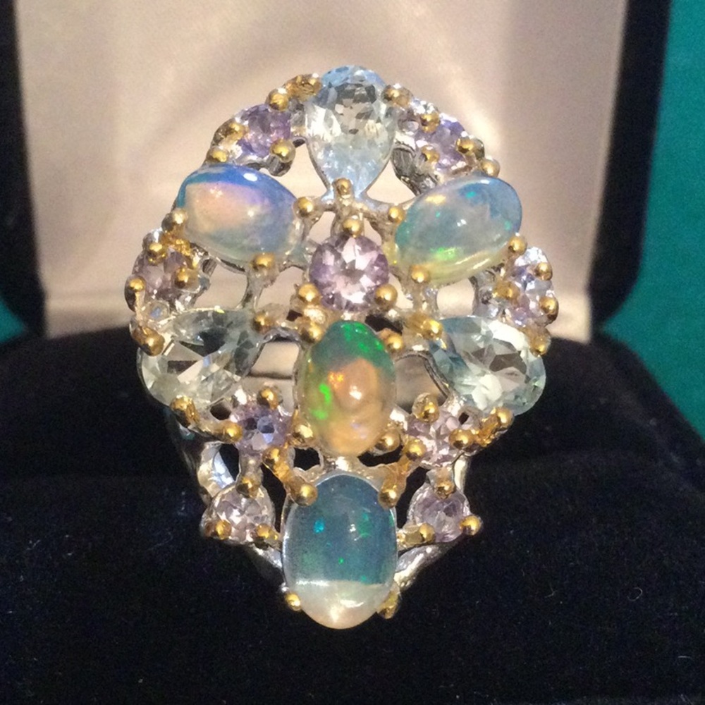 Genuine Natural Opal & Tanzanite Ring